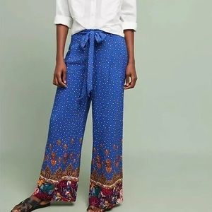Anthropologie Blue Floral Wide Leg Pants